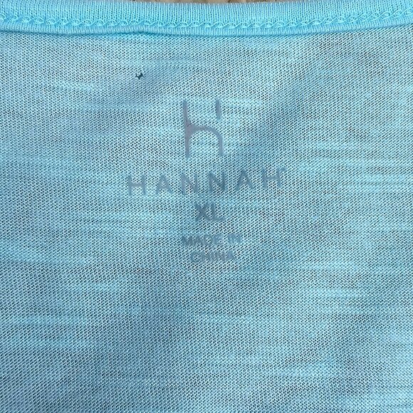 Hannah Top Pastel Aqua Blue, Crochet Lace Front Relaxed Short Sleeve GUC Size XL - Picture 10 of 11